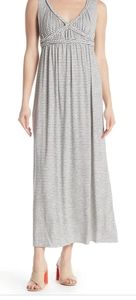 V-Neck Braided Trim Stripe Maxi Dress